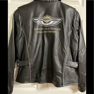 100th Anniversary Women's XL Black Leather Jacket Harley Davidson 100 Years.